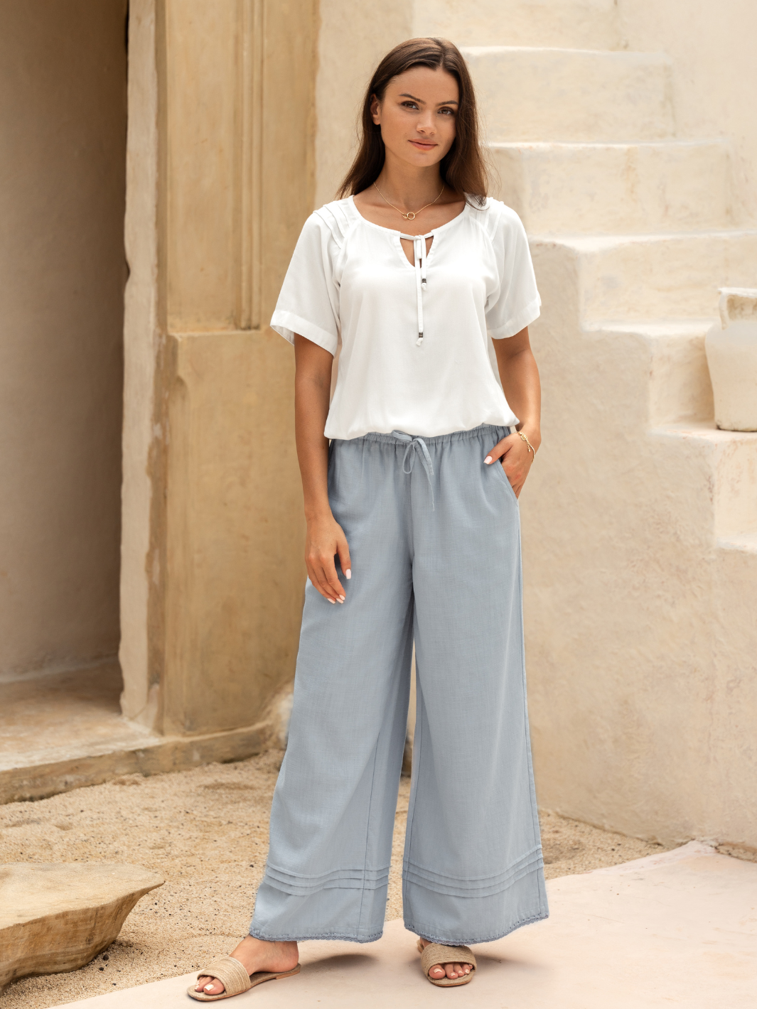 Carabella Cotton Pants Slate Blue