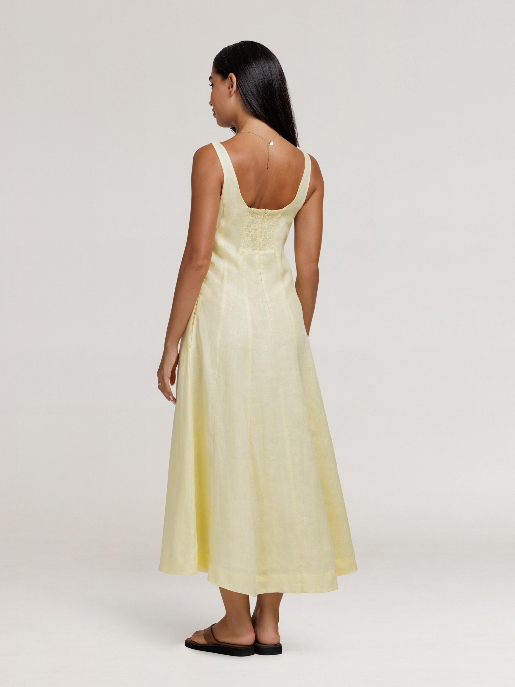 Rosalina Linen Midi Dress Lemon