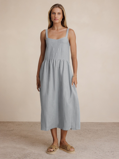 Maeve Linen Midi Dress Slate Blue