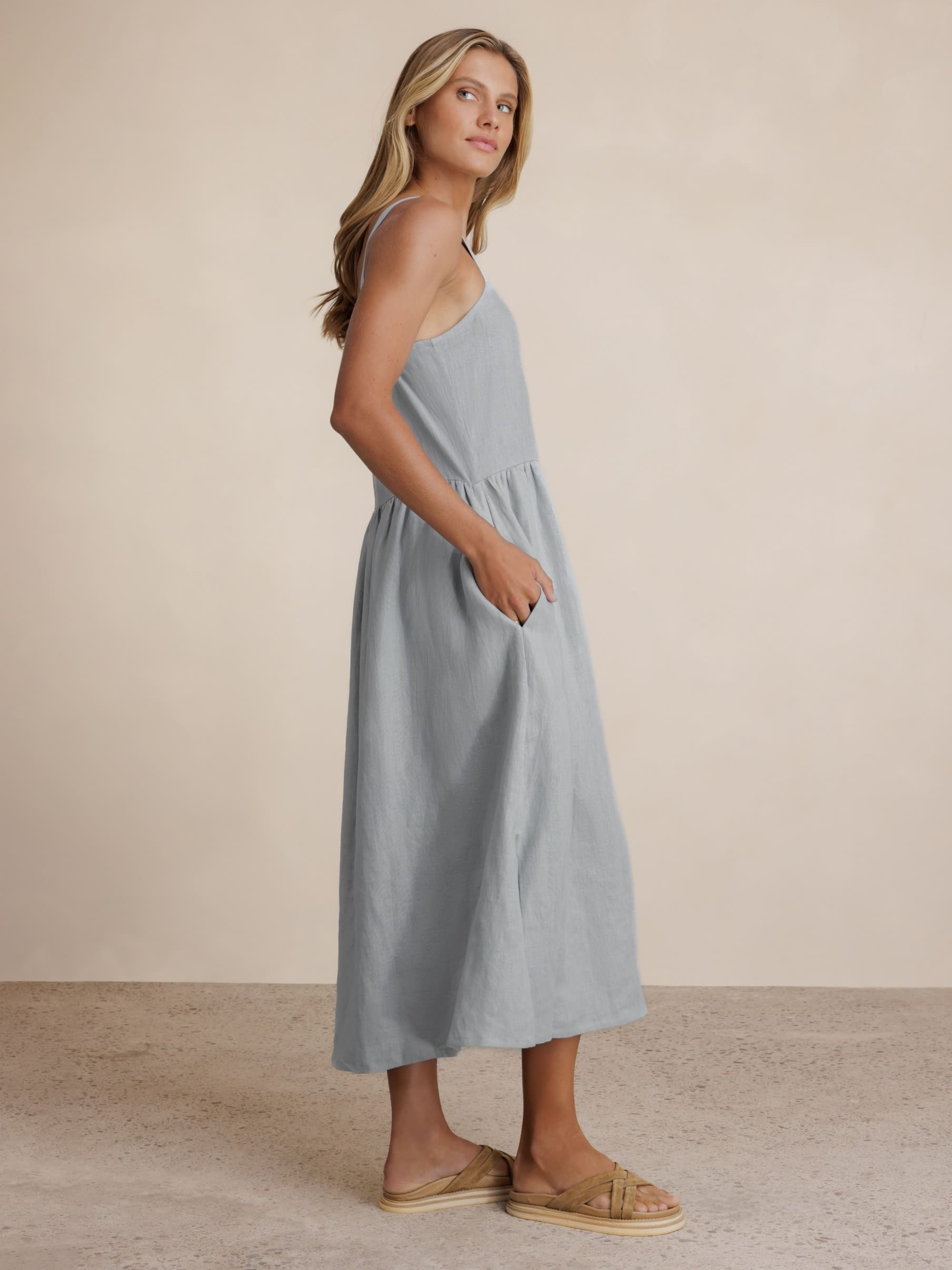 Maeve Linen Midi Dress Slate Blue