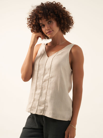 Giana Linen Top Almond