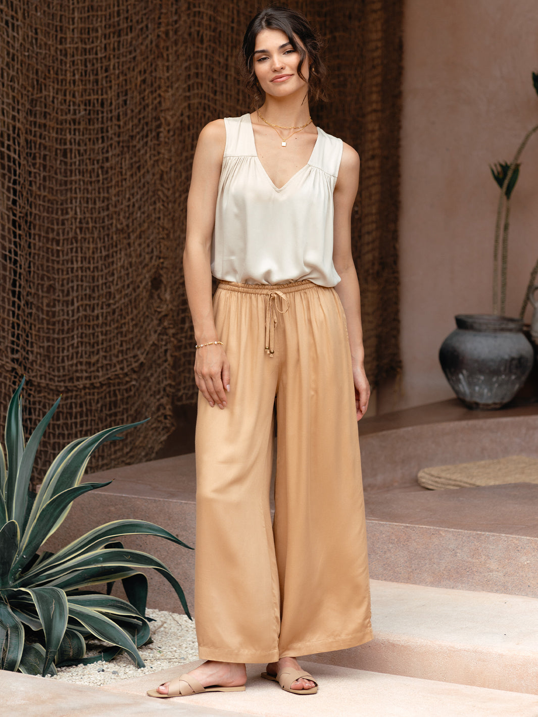 Model wears Kasbah Ecovero™ Pants in Camel