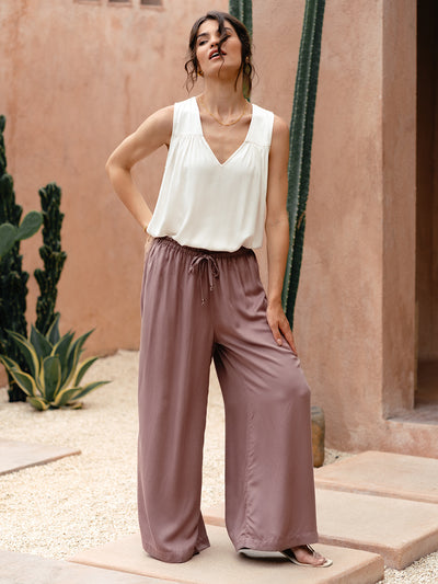 Model wears Kasbah Ecovero™ Pants in Plum