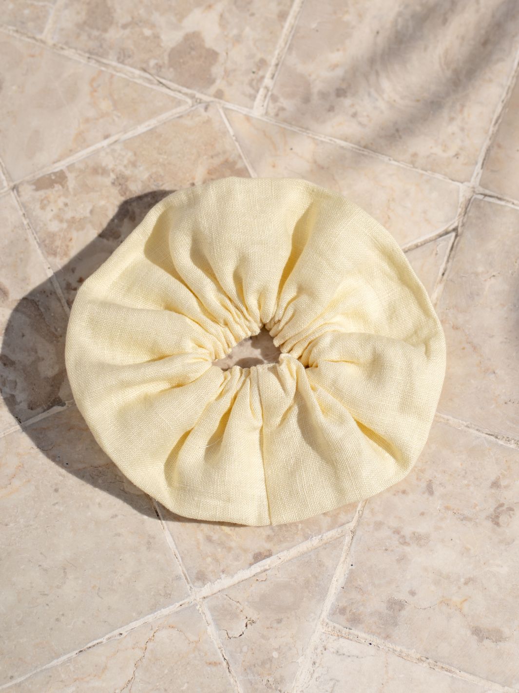 Image features Jumbo Linen Scrunchie in Lemon