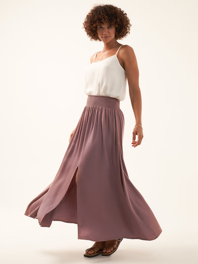 Model wears Samara Ecovero™ Skirt in Plum