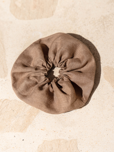 Image features Jumbo Linen Scrunchie in Cinnamon