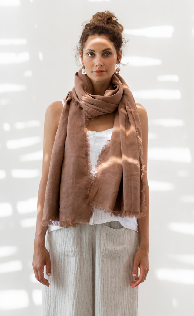 Image features Omari Linen Scarf in Desert Sand