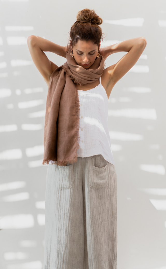 Image features Omari Linen Scarf in Desert Sand